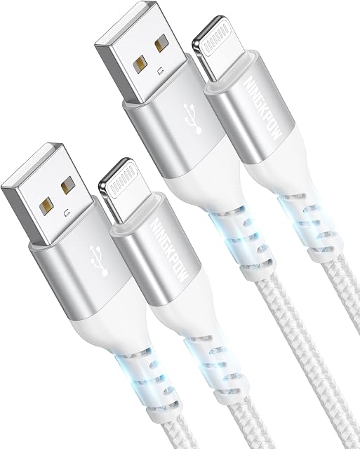 NINGKPOW iPhone Charger Cable 2M/6.6FT 2Pack Lightning Cable MFi Certified Long iPhone Charger Lead Braided iPhone Fast Charging Cable for iPhone 14 13 12 11 Pro Max Mini XR XS X 8 7 6s 6 Plus 5s 5 SE