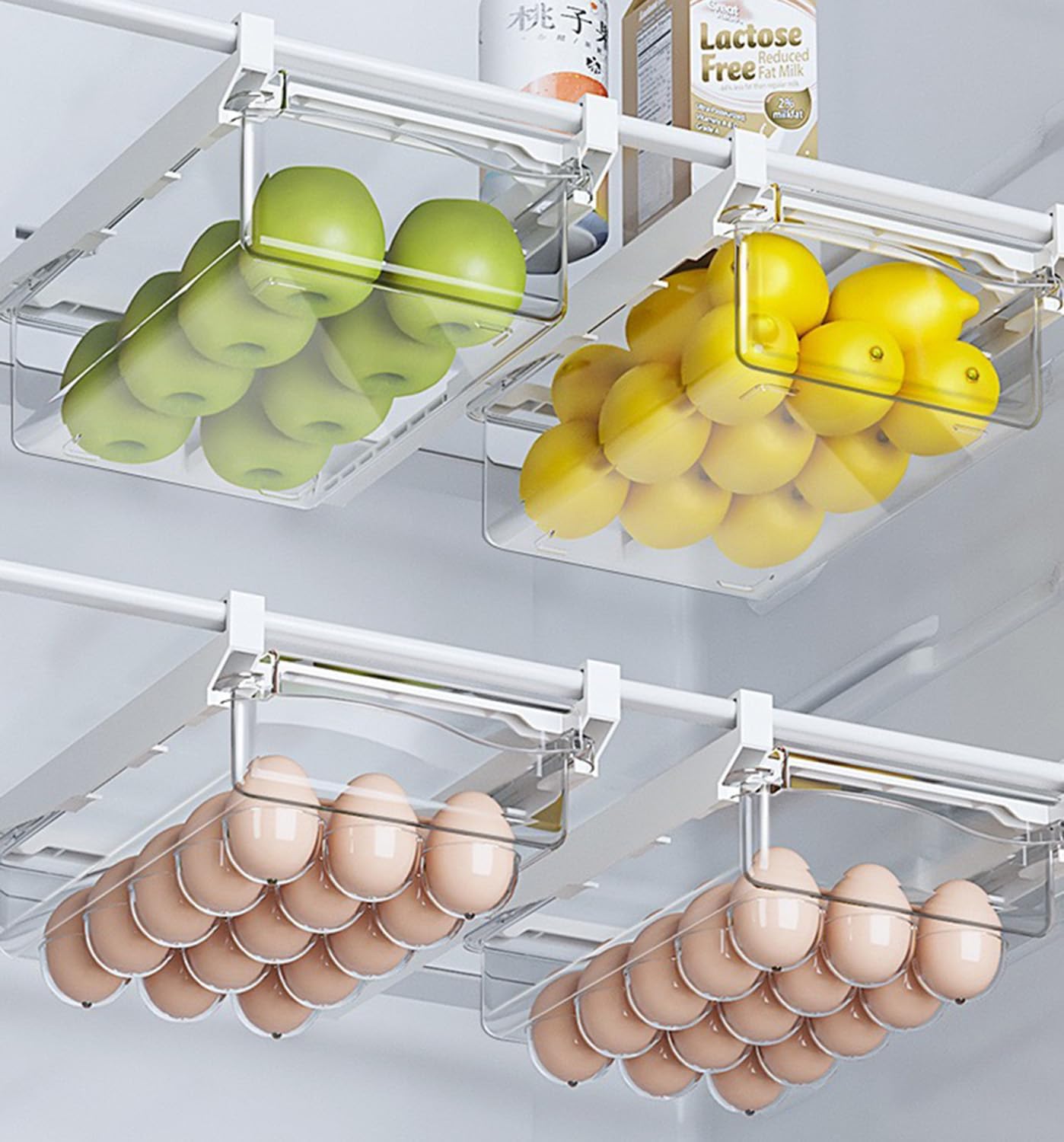 2 pcs Fridge Drawer Organizer, Fridge Storage Box, Freely Pullable