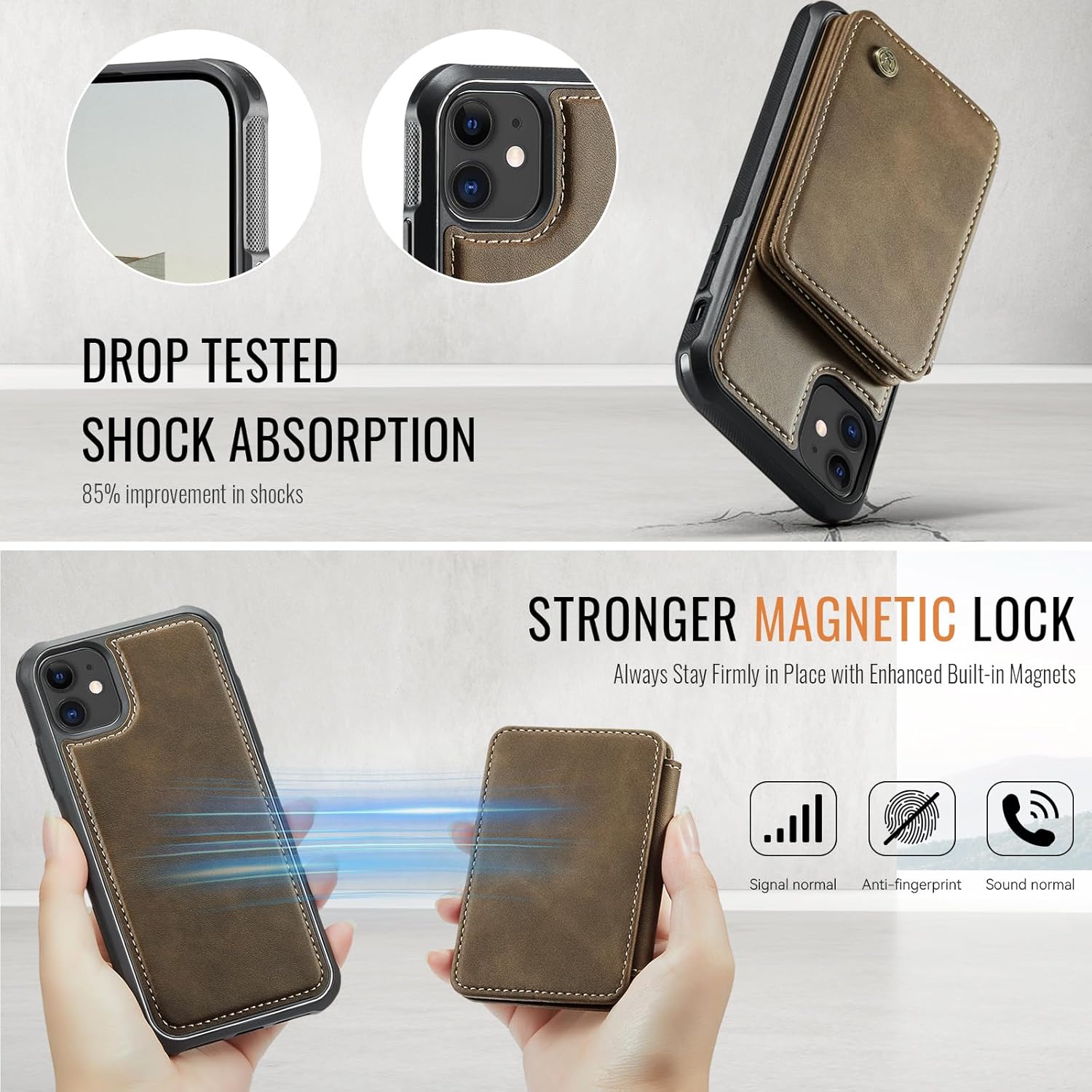 Compatible with Magsafe for iPhone 11 Wallet Case Magnetic Card Holder, RFID Blocking 2 in 1 Detachable Kickstand Shockproof Cover for Women Men, Brown - Image 7