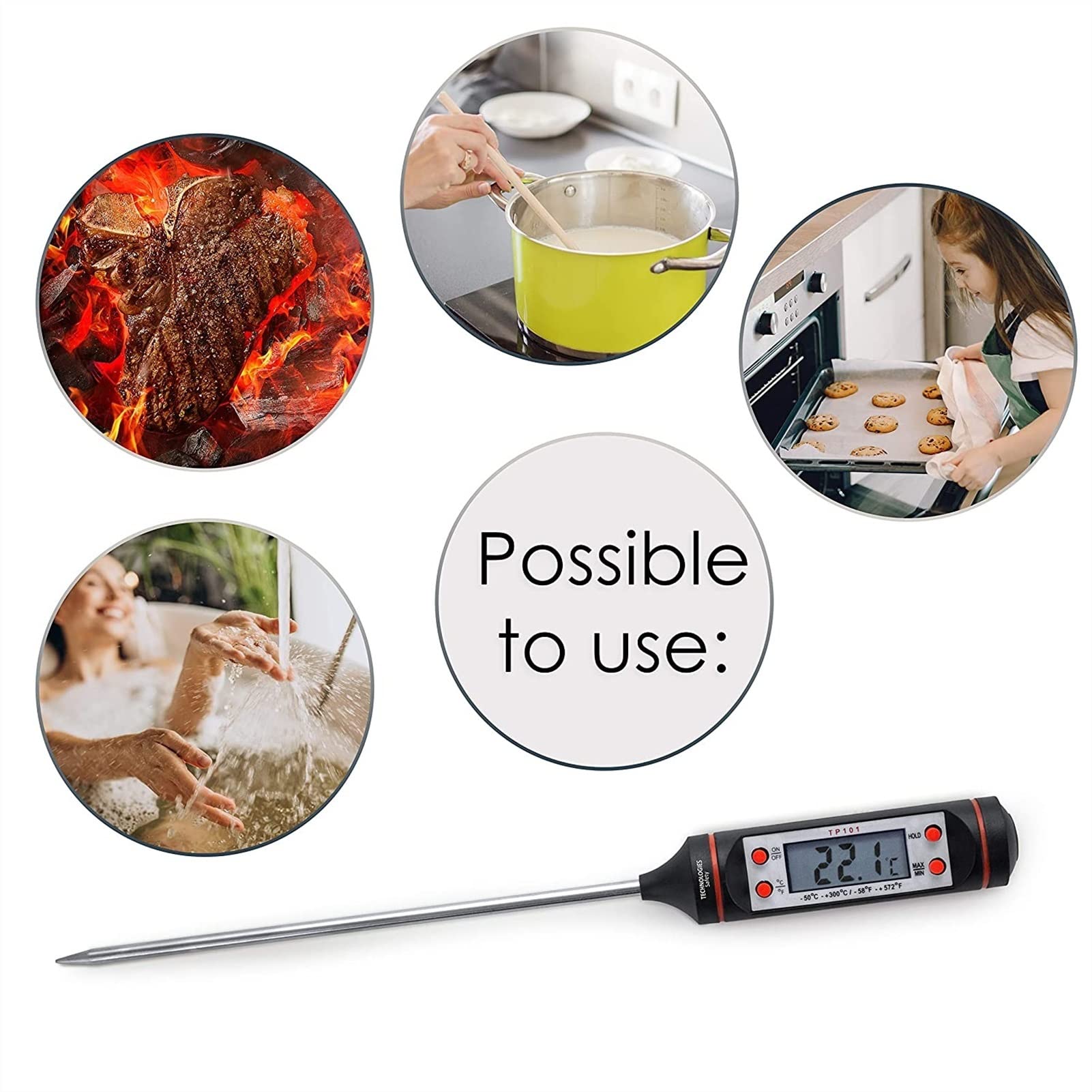 XMING Barbacoa Termómetros Termómetros de Carne I Termómetro para Alimentos Termómetro de cocción Terminación Digital Temperatura Lectura instantánea (Color : White Double Pack)
