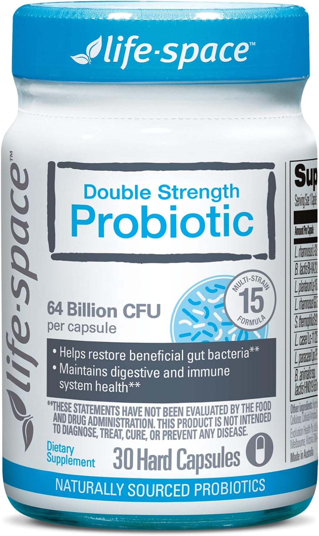 Life-SpaceDouble Strength Broad Spectrum Probiotic, 64 Billion CFU & 15 Diverse Strains, Redouble Formulated for Digestive Health & Immune Health, Probiotics for Women & Men - 30 Veg Capsules