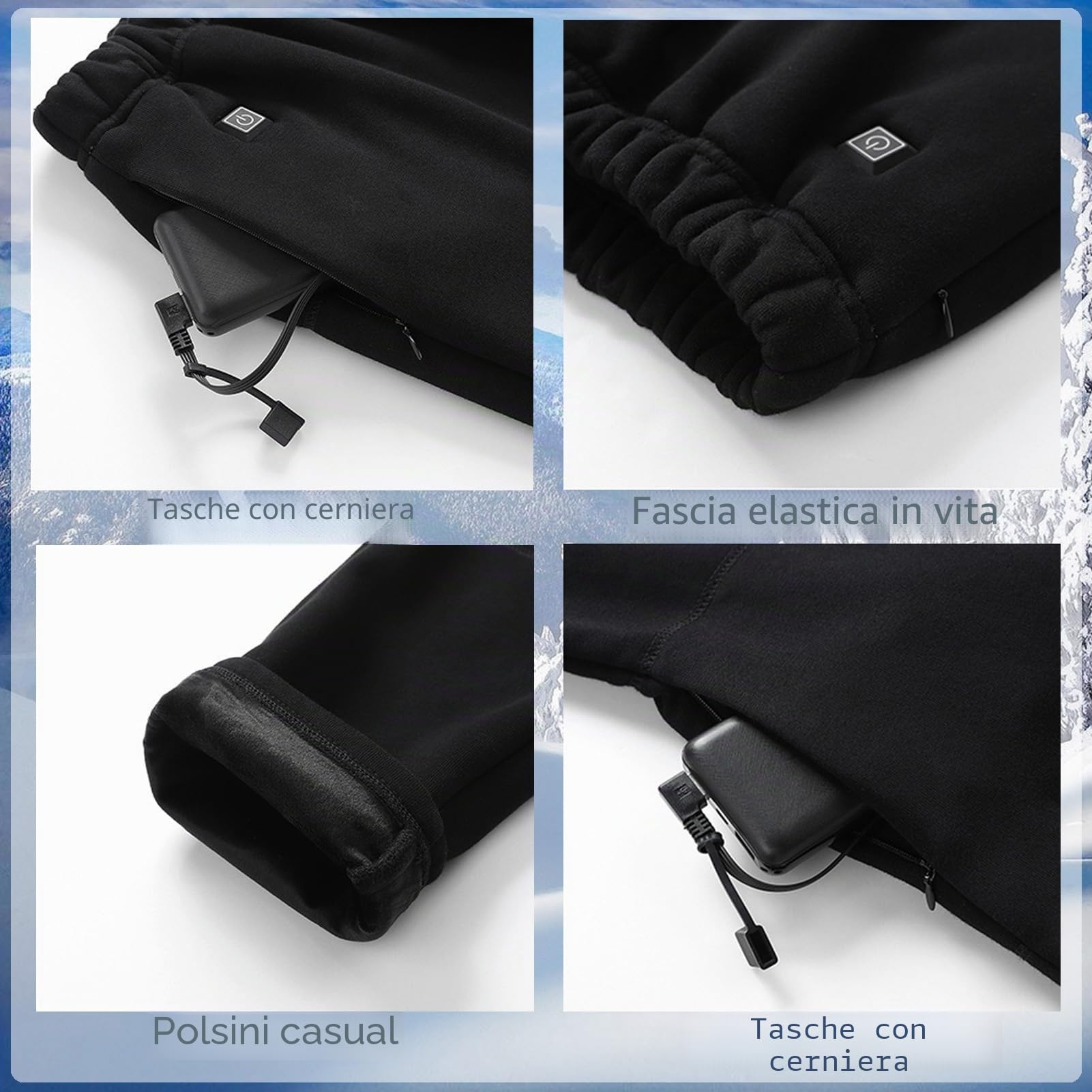 Pantaloni Riscaldati per Esterni con 3 modalità di Livello Biancheria Intima Termica Riscaldata Leggings Riscaldanti Elettrici A 12 Zone per Uomo E Donna