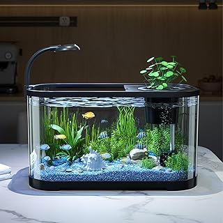 Aquarium Starter Kits, 11L Small Fish Tank with Filter and LED Light, Silent & Self Cleaning Nano Aquarium, Decoration Tropical Fish Tank Kit for Betta Shrimp Goldfis-h