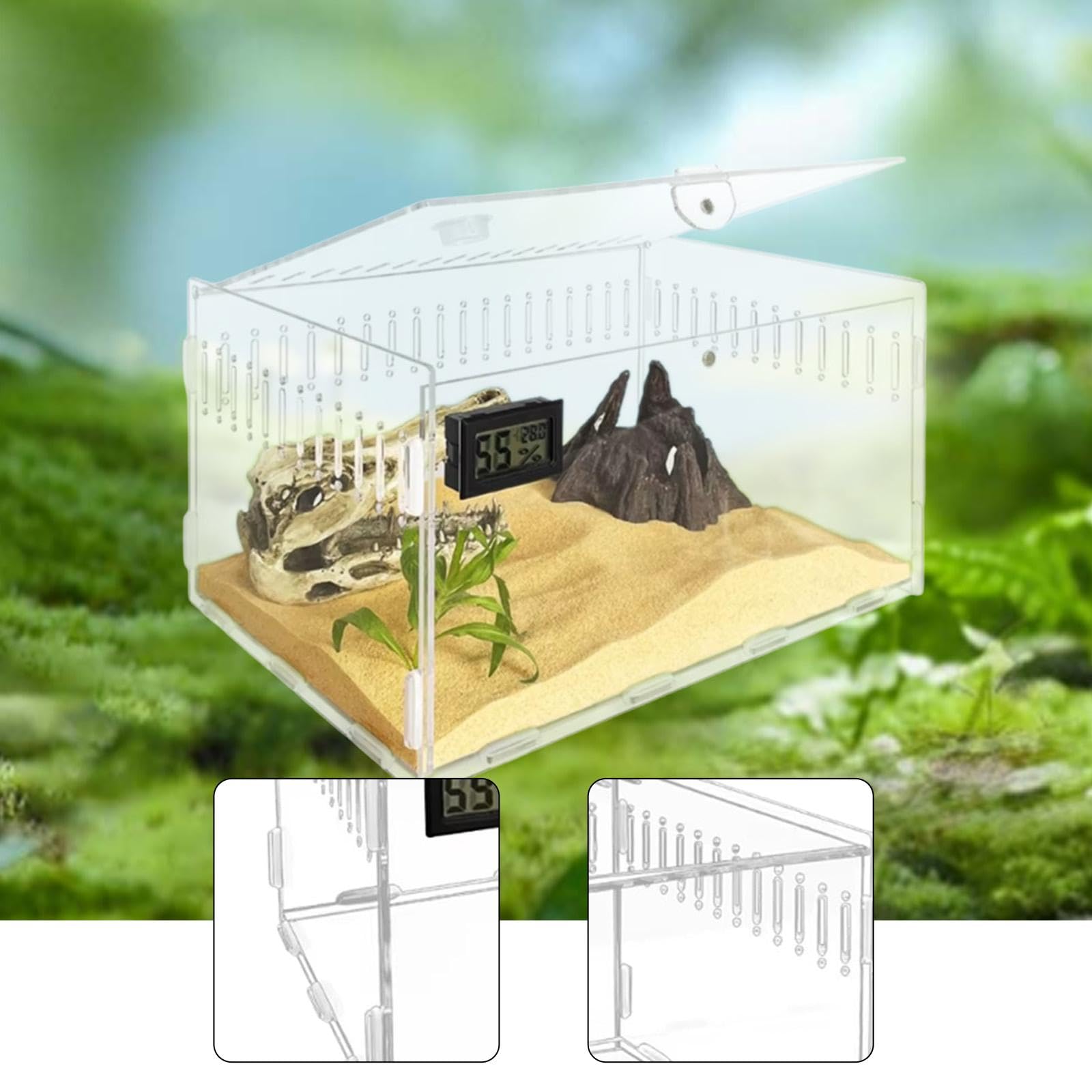 Terrario Acrílico para Reptiles, Contenedor Portátil, Hábitat para Anfibios como Serpientes Y Jerbos, L Size Single Grid