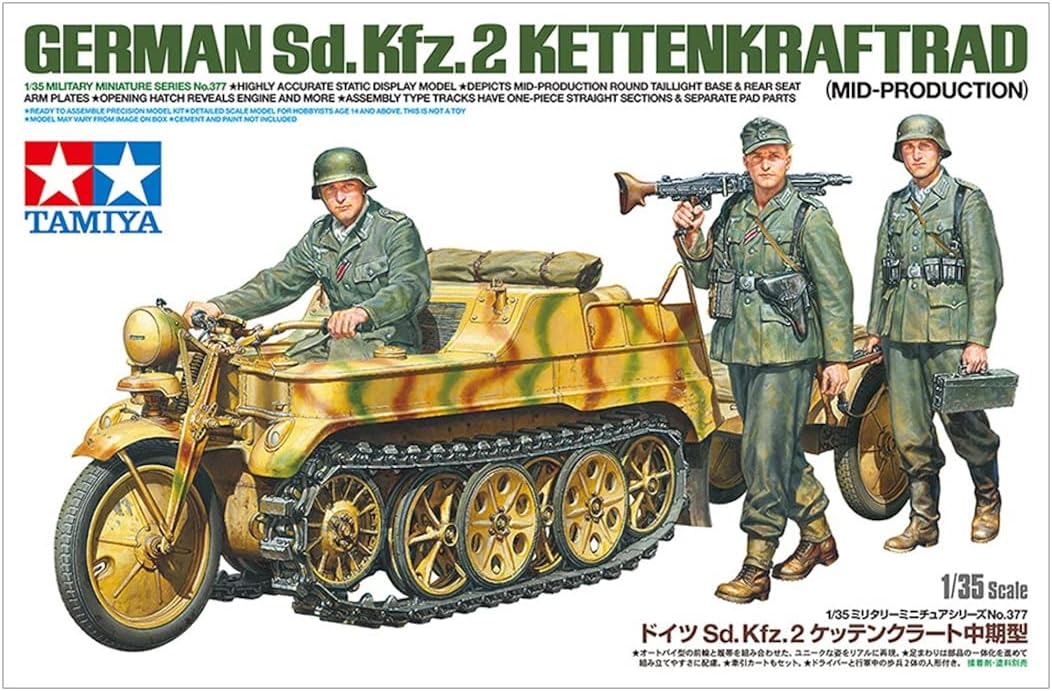 Tamiya 35377-000 Military 35377 1:35 German Sd.Kfz.2 Kettenkrad (with Product) Faithful Replica, Model Building, Plastic Kit, Crafts, Hobby, Model Kit, Assembly, Unpainted