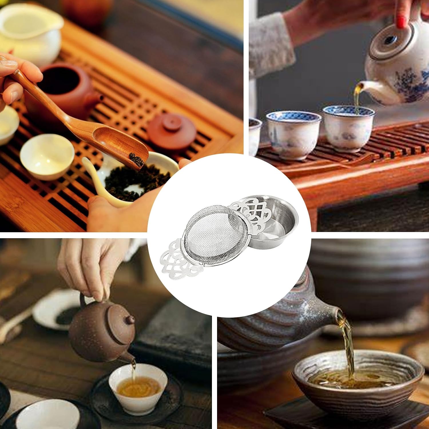 4 Pack Tea Strainers, Stainless Steel, Silver