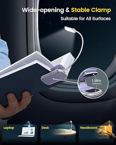 Miniatura 6 de Glocusent Posh - Luz de libro prémium para leer en la cama con temporizador, 16 luces LED de lectura recargables que funcionan 160 horas, luz de