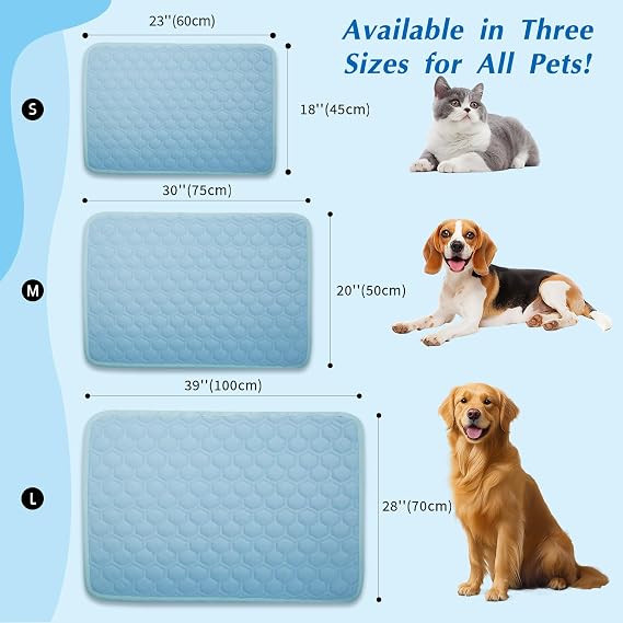 Mannice Premium Cooling Mat for Dogs Non-Slip Self-Cooling Pad for Dogs Pet Cat Indoor Portable Kennel Puppy Bed for Summer Crate Pad for Dog Washable Light Blue 20x30 inch
