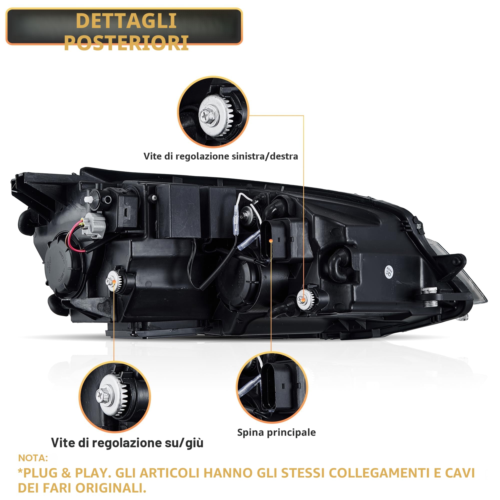 VLAND Fari Full LED per Golf 7 Golf MK7 TSI TDI Alogena 2012-2017 [non per GTI/Xenon/MK7.5/spina a 14/12 pin], con indicatore di direzione dinamico - Argento