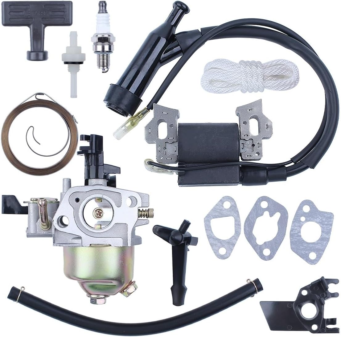 YAEGER Carburetor Ignition Coil Choke Rod Starter Spring Grip Gasket Kit for Honda GX160 5.5HP GX200 6.5HP 168F 170F Engines Generator
