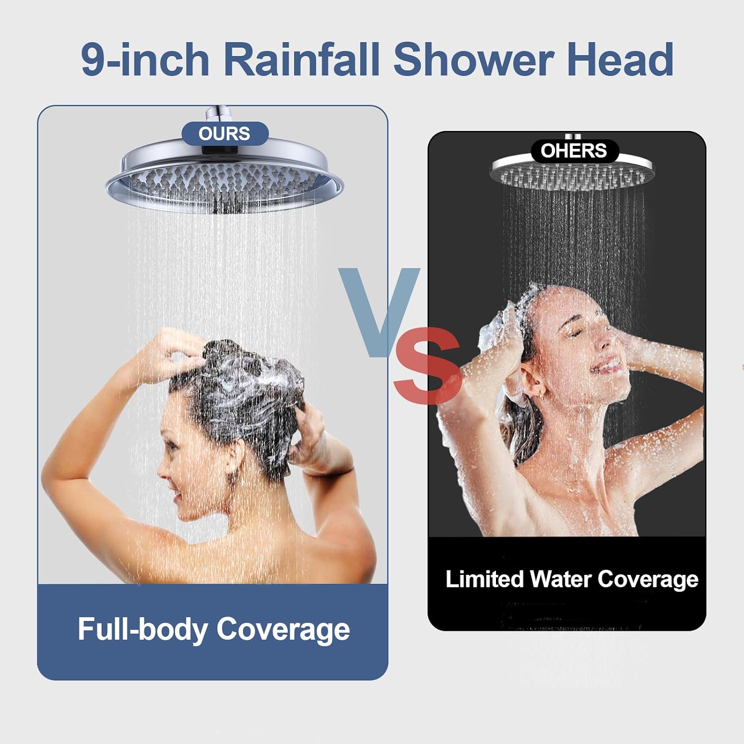 Rain Shower Head,9" Vintage Shower Heads with Extension Curved Shower Arm, Traditional Round Rainfall Showerhead Replacement for Shower System (Chrome)