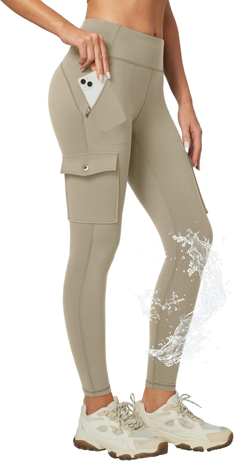Ewedoos Hiking Pants Women Leggings with Zipper Pockets Water Resistant Workout Compression Leggings Tummy Control UPF50+