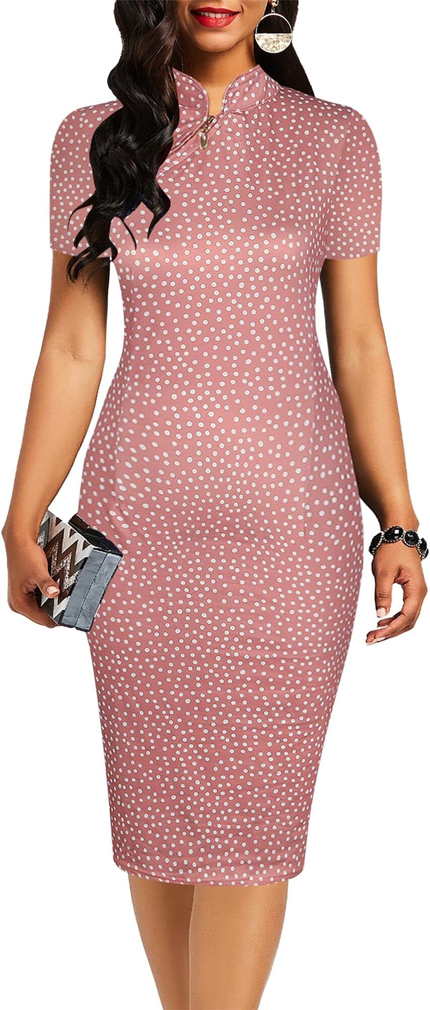 oxiulyWomen's Vintage Floral Flare Party Wedding Stretch Bodycon Dresses Casual Work Pencil Dress OX183