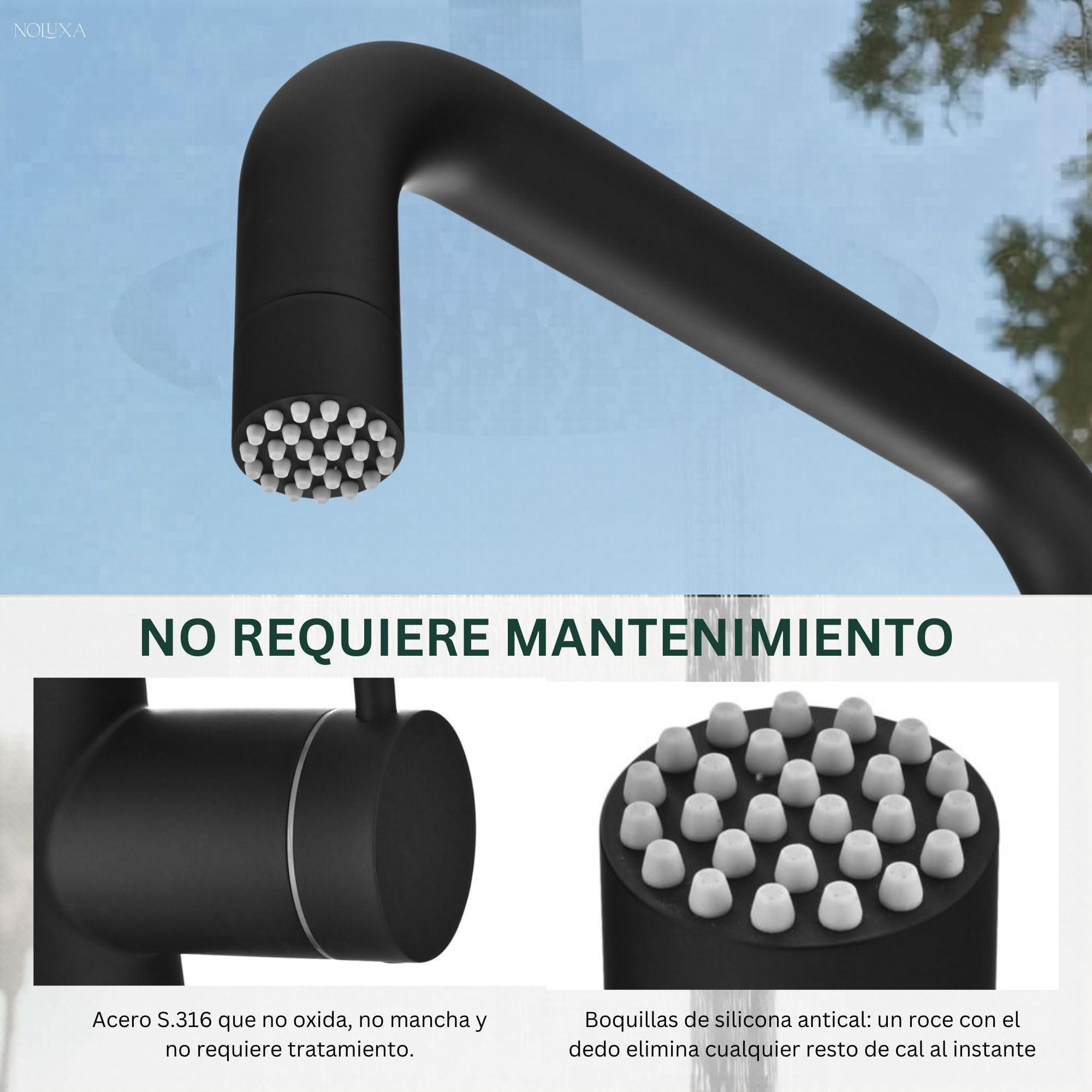 NOLUXA IMEX - Ducha Piscina Exterior Acero S.316 Negro Mate | Ducha Empotrada Suelo para Jardín, Piscina y Terraza | Grifería 1 vía (Agua Fría) con Rociador y Tratamiento Anticorrosión | Serie Utah