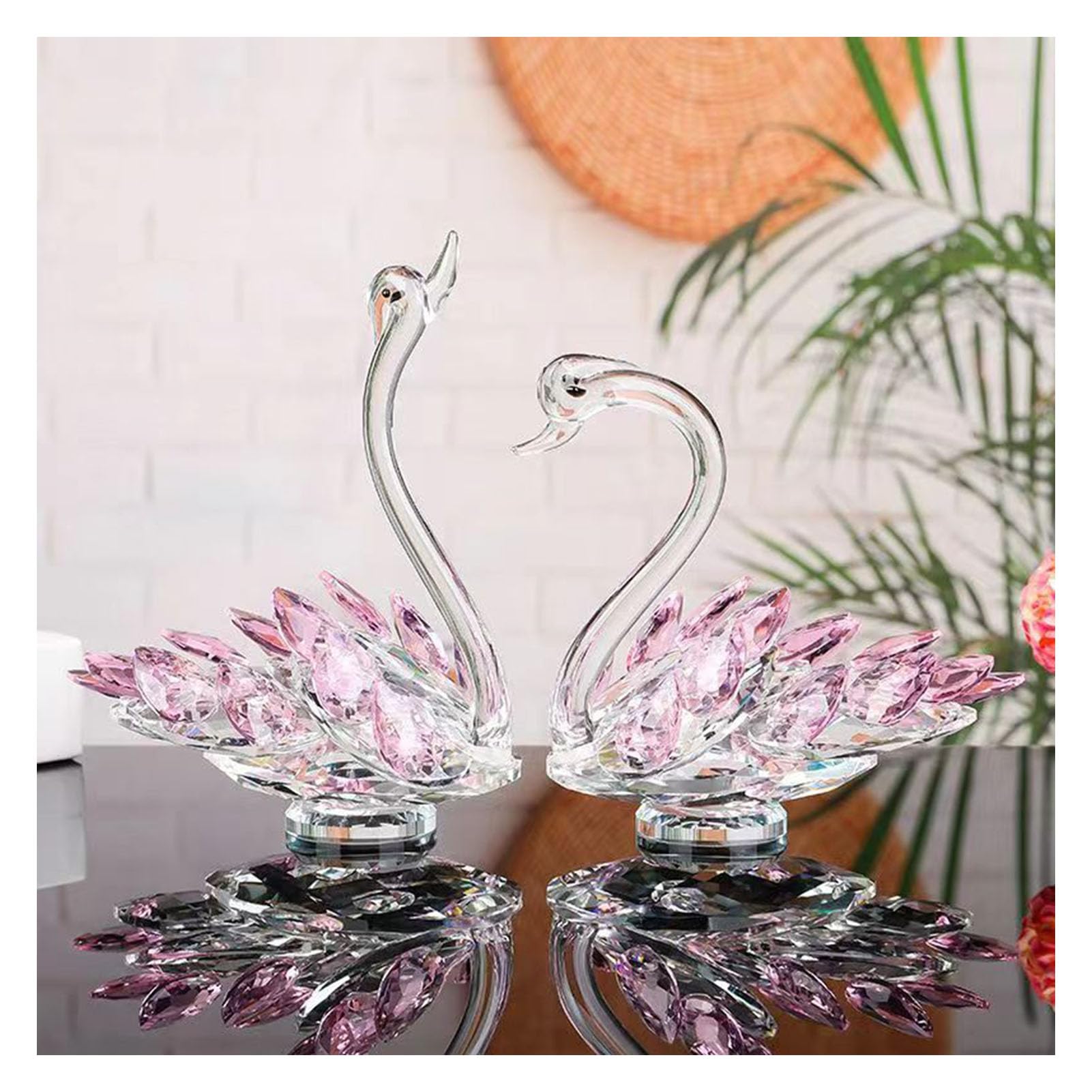 KLZWCP Set Of 2 Crystal Swan Figurines Gifts, Crystal Home Decor Glass Figurines, Birthday Presents Keepsake For Home Office Tabletop Centerpieces(Color:Pink)