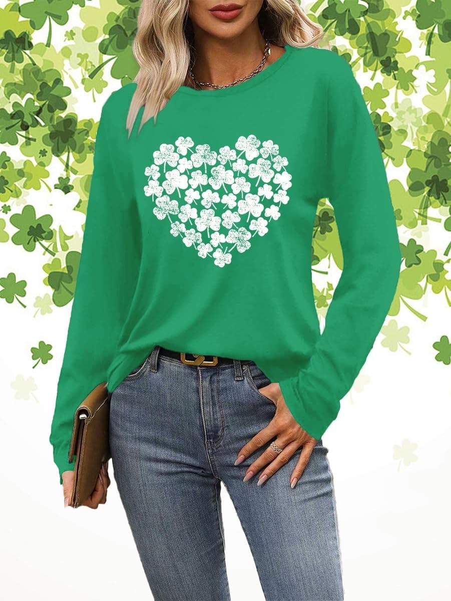 St Patricks Day Shirt Women Lucky Irish Shamrock Clover Long Sleeve Happy St Patrick’s Day Print Tshirts - Image 3