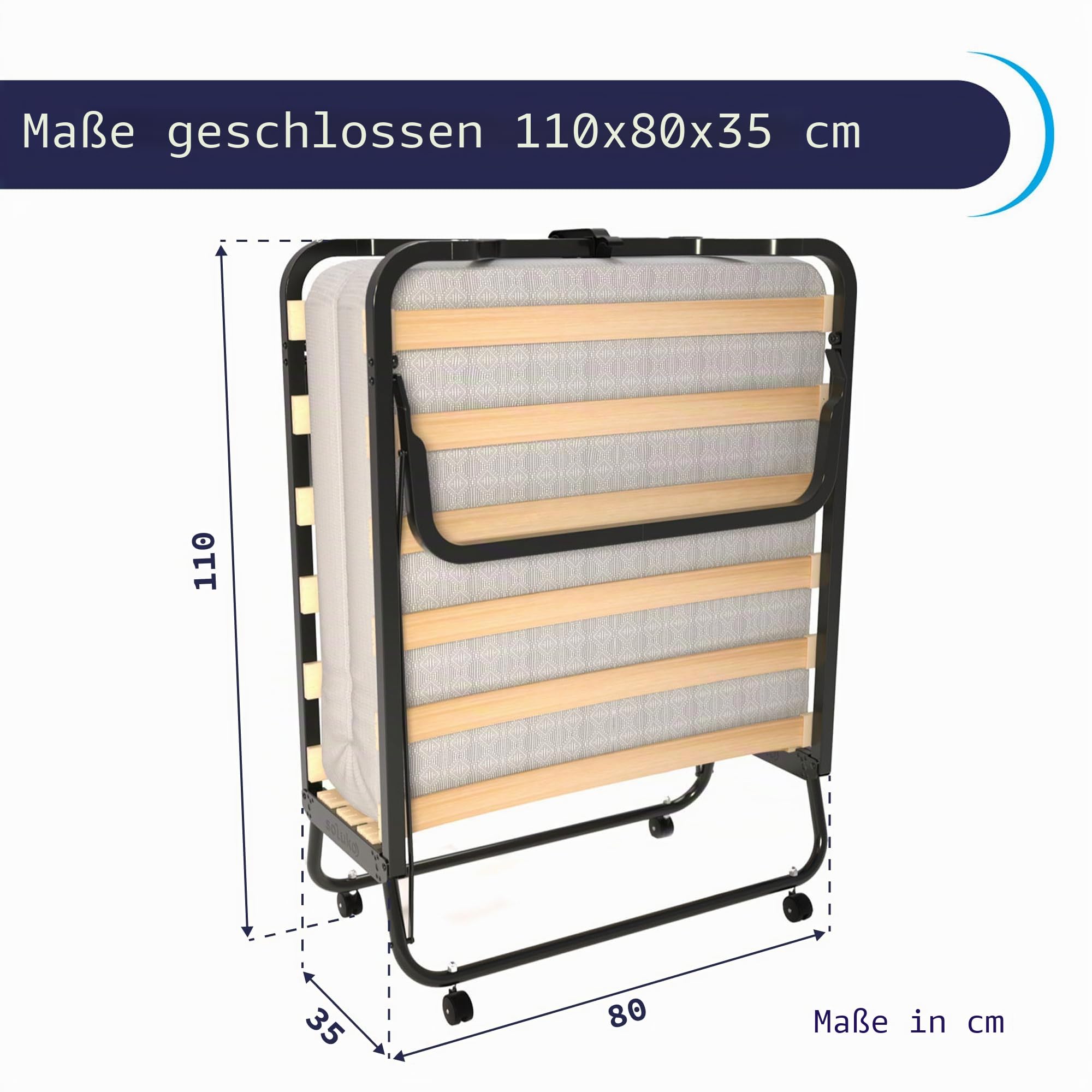 soluko Klappbett 80x200 mit Lattenrost, Memory-Foam-Matratze, Staubschutzbezug inklusive, Stabile Konstruktion mit 4 Lenkrollen – Made in Italy