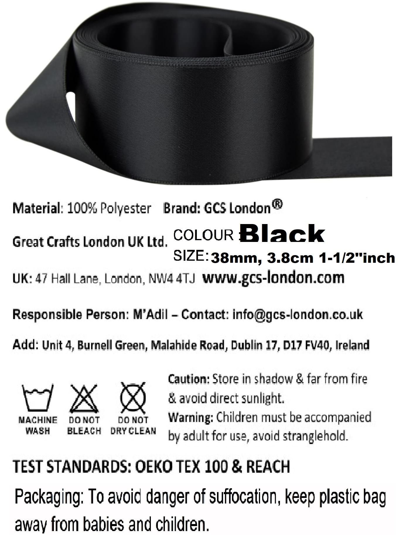 Satin Ribbon. 38mm Wide 5 Meters (Black) Gift Wrap Ribbon, Ribbons for Gift Wrapping, Christmas Ribbon, Gift Wrapping Ribbon for Crafting, Wedding Party Decor - 3