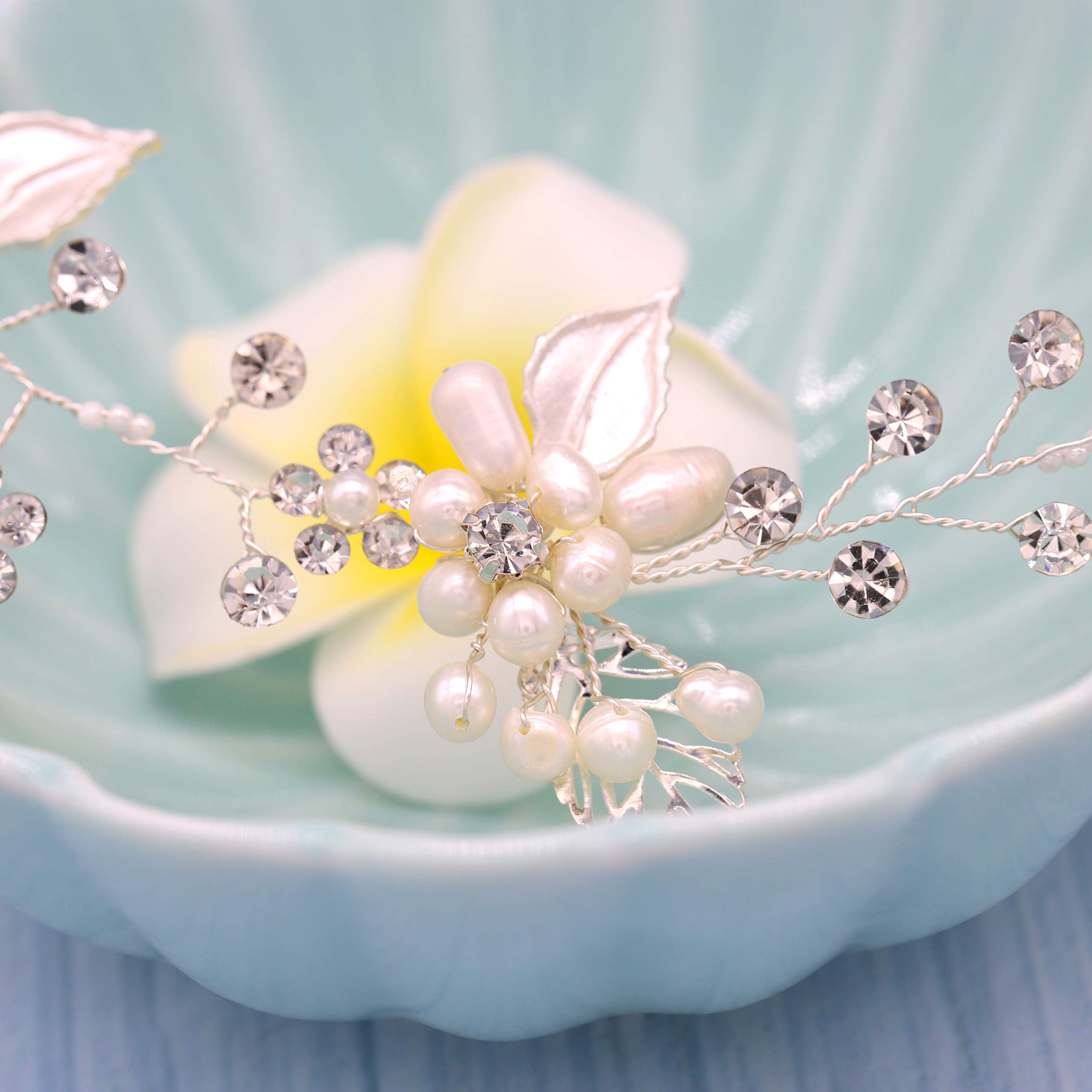 Oriamour Brautschmuck Kristall Stirnband mit Süßwasserperlen Blume Design Hochzeit Haarschmuck