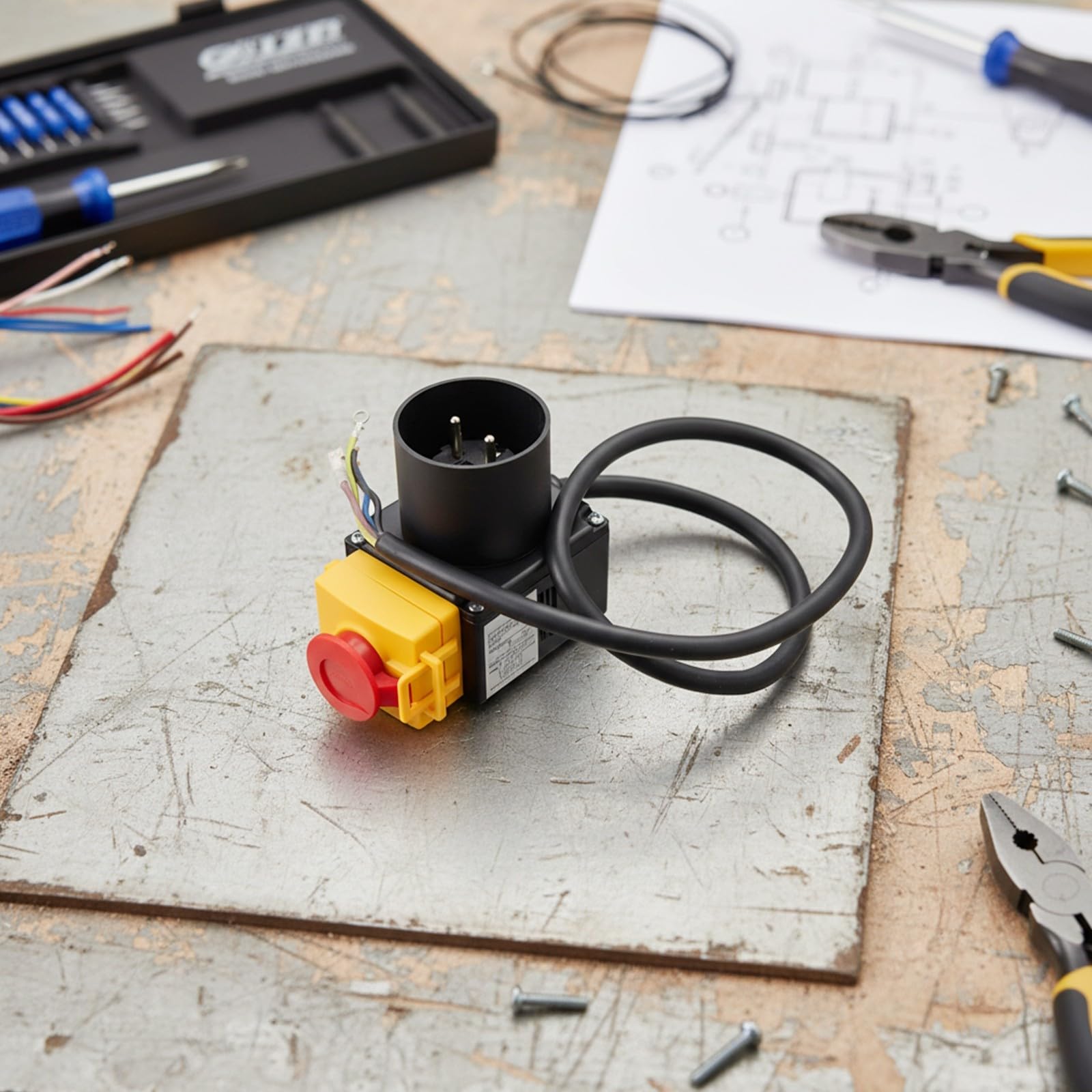 KOA7 Elektromagnetischer Schalter 250V 12A IP54 Schutz staubdicht spritzwassergeschützt Not-Aus mit mechanischer Rot-Grün-Taste für Industrieholzspalter Holzbearbeitungsmaschinen