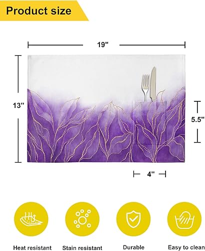 Miniatura 6 de Juego de 6 manteles individuales para mesa de comedor, color morado degradado, manteles individuales de cocina de lino de algodón con bolsillo,