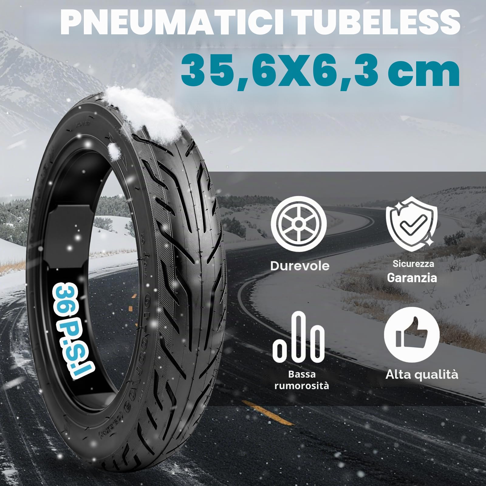 MEGHNA Pneumatico senza tubo da 14 pollici Solid Tires (14 x 2,50) per bicicletta elettrica – Pneumatico autorigenerante antiforatura, 60/100-10, 36 PSI – Rivestimento robusto senza tubo