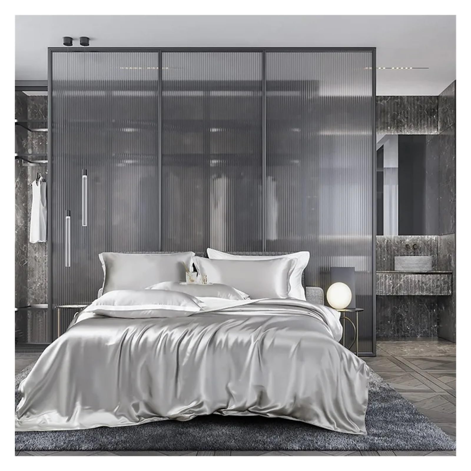 Sbcgfy B Ed Four Pieces Set, 600Tc Cotton White With Gray/Blue Embroidered Soft Duvet Cover Set Ed Sheet Pillowcase Double Queen King 4Pcs Edding Set,-Queen Size 1.8M Ed 4Pcs