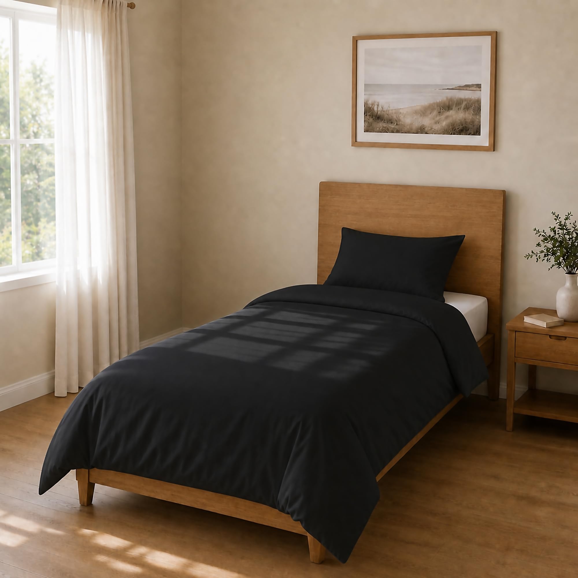 Homebliss Microfibre Bed Linen Duvet Cover 135 x 200 cm + 45 x 75 cm, 1 Piece, Black