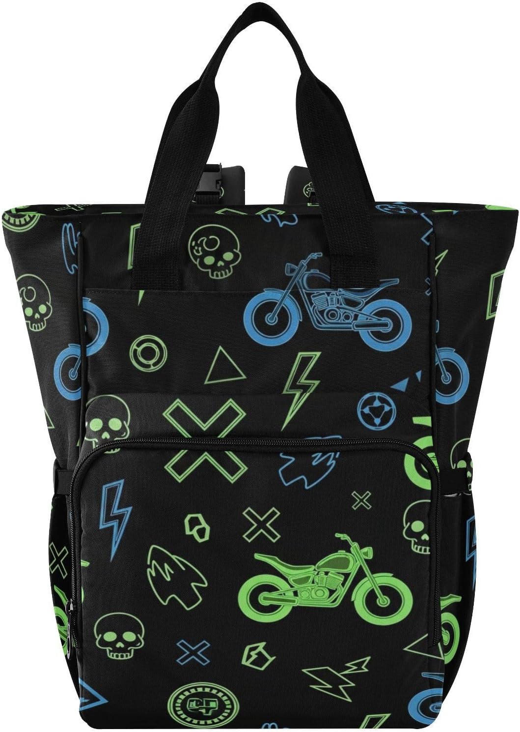 SPRIPORT Motorcycle Skull Black Pattern Diaper Bag Backpack for Baby Boys Girls Multifunction Baby Essentials Travel Tote with Stroller Straps & Bottle Storage Maternity Travel Bag for Traveling Baby