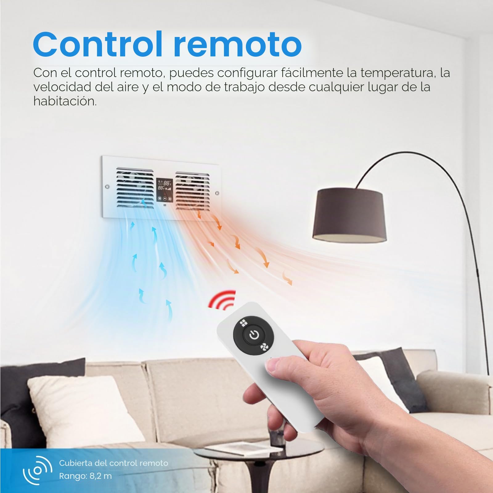 Ventilador de habitación a habitación con control remoto, ventilador de pared de 300 CFM con control de temperatura, ventilación circulante de 5 velocidades, para cocina, lavandería