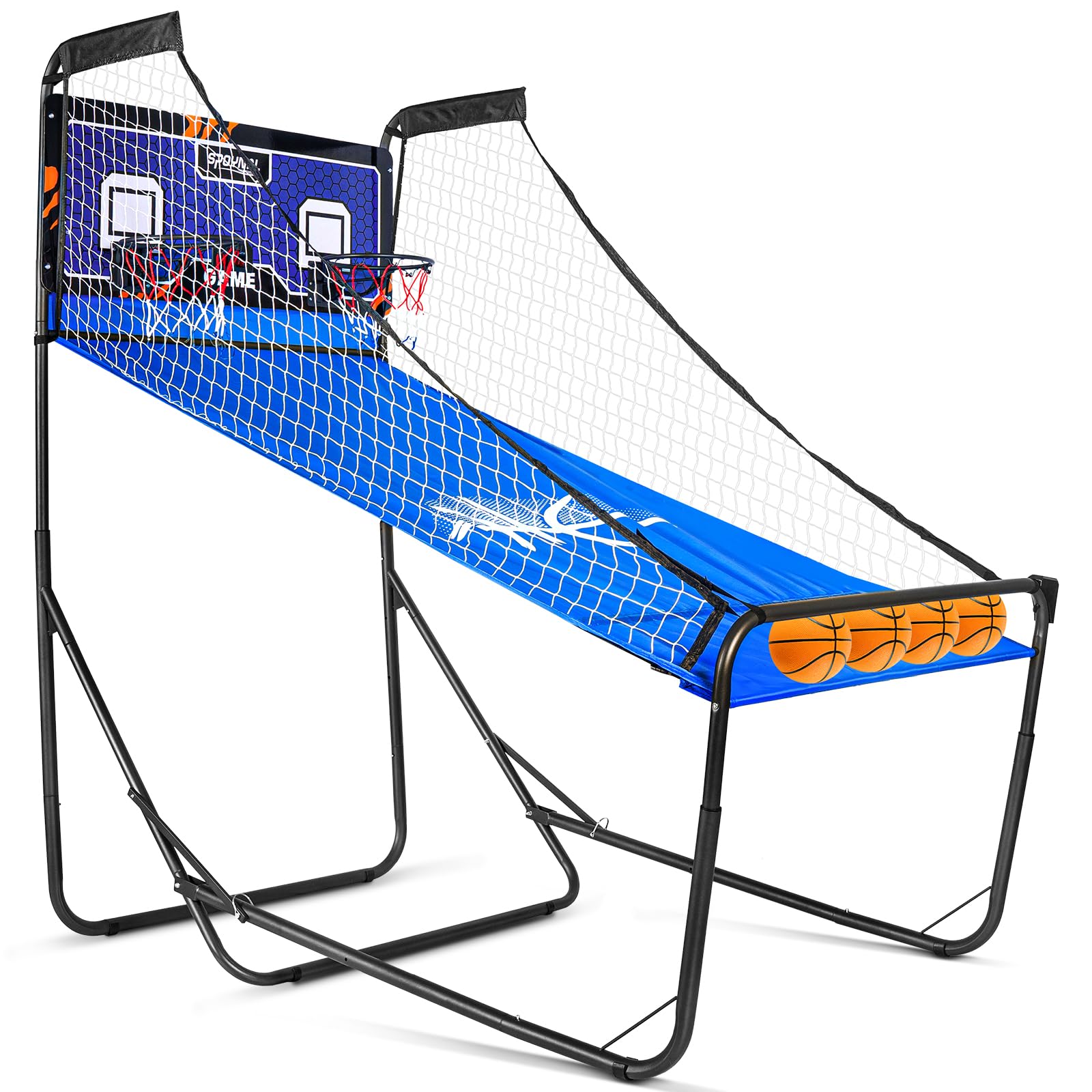 Dual Shot Sport, Basketball Arcade Machine with Adjustable on Front & Back – Foldable Indoor Basketball Game for Home, Gym & Multiplayer Fun | 8 Game Modes W/ 4 Balls & LED Scoreboard and Timer