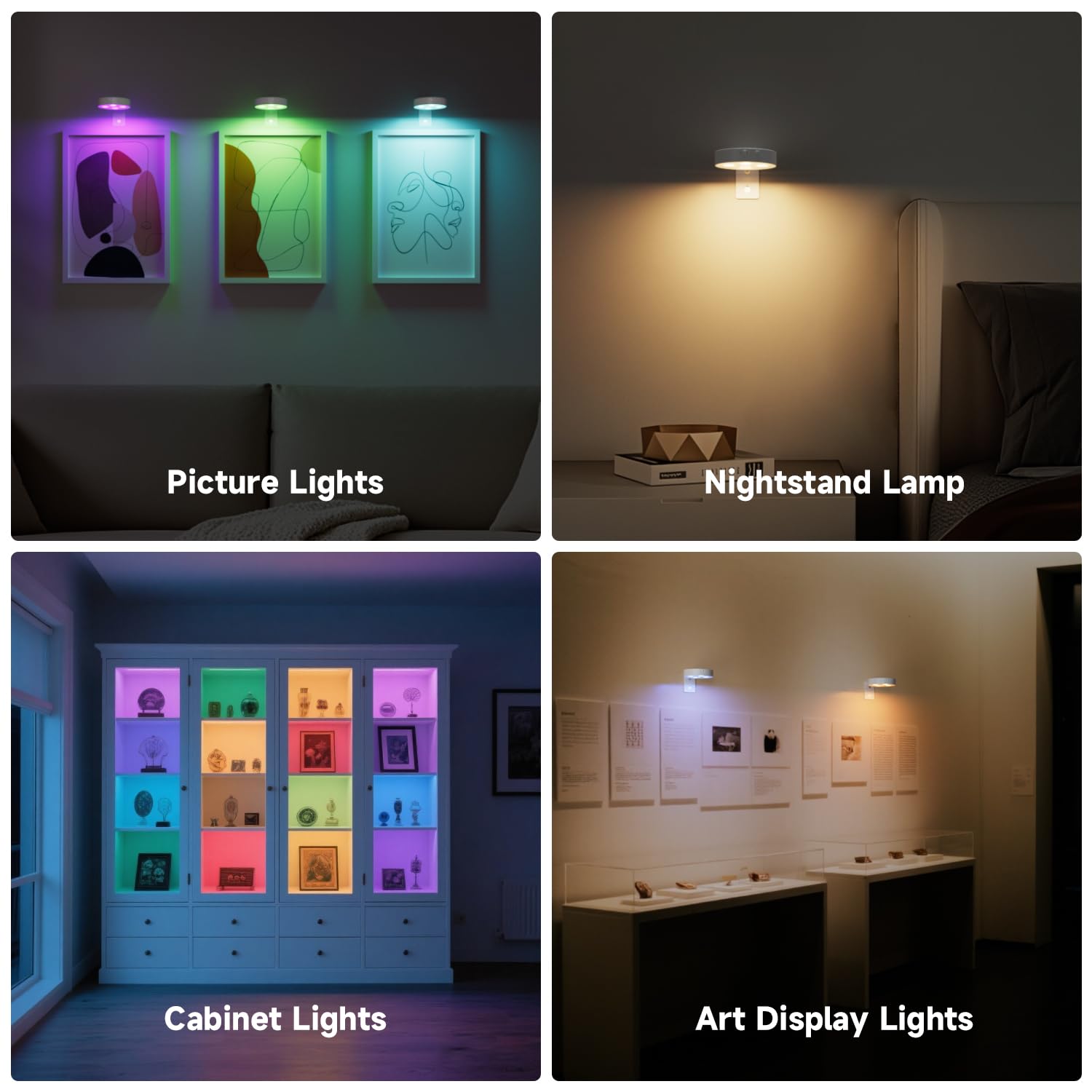 Lampe Tableau Sans Fil Rechargeable, Lot de 3 Appliques LED avec Télécommande, Éclairage Tableau 12 Couleurs, Spot à Piles USB pour Peintures, Cadres, Décorations Murales et Vitrines