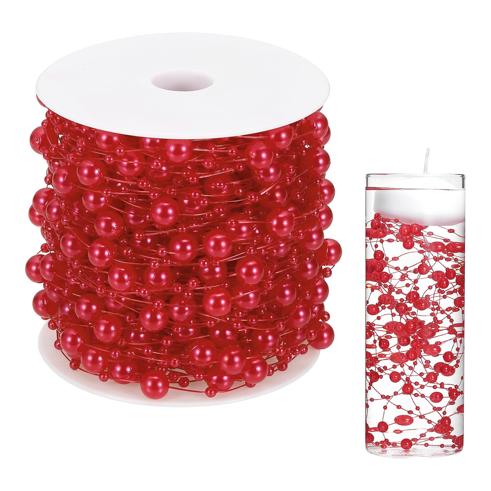 Cuerda de perlas artificiales rojas de 8 y 3 mm para guirnaldas y fiestas 40 m