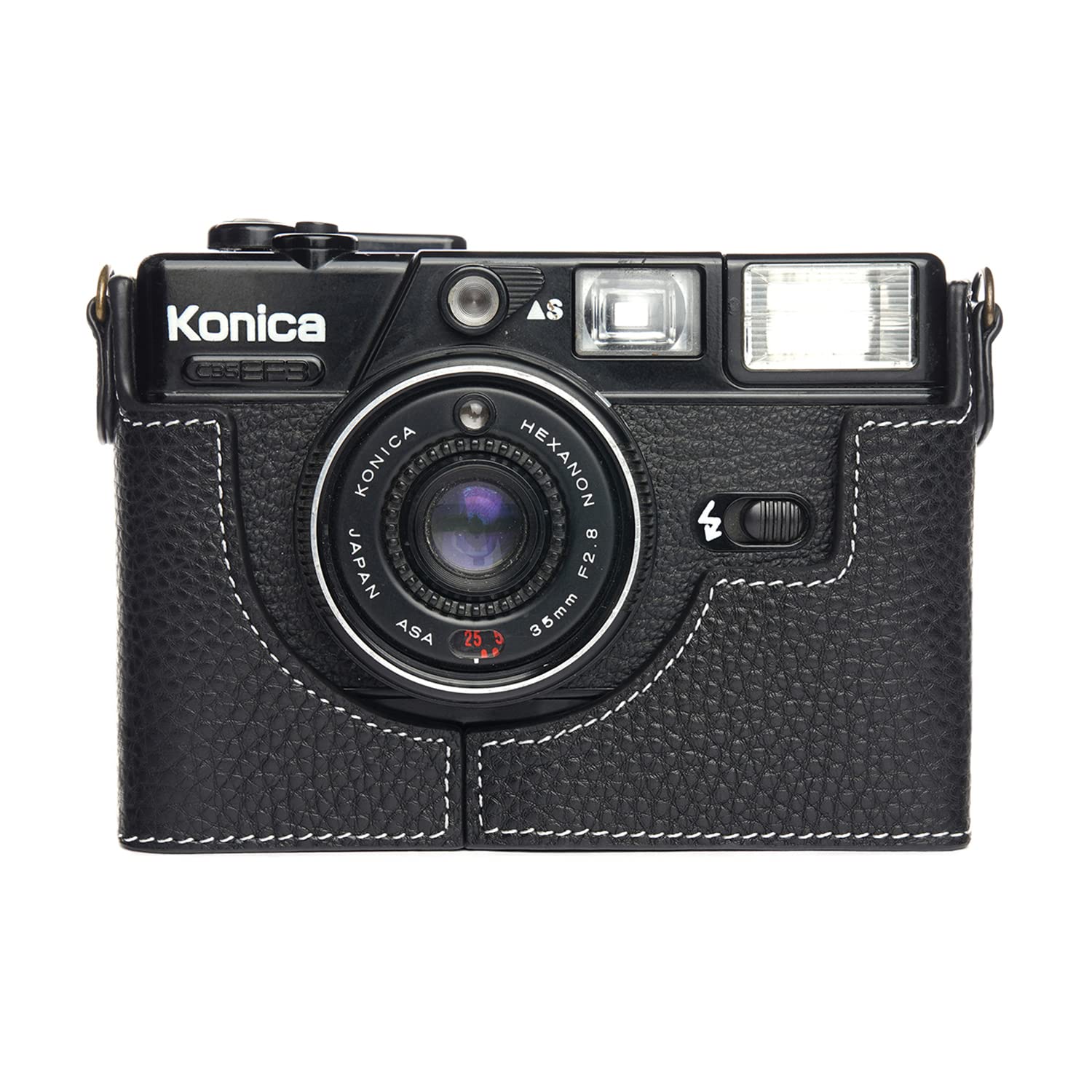 TP Handmade Genuine Real Leather Half Camera Case Bag Cover for Konica C35 EF3 (Black, CameraCase)