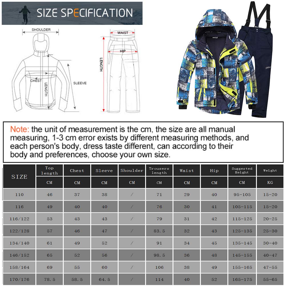 Jungen Skianzug 2 Teilig Skijacke + Skihose Kinder Mädchen Outdoor Warm Schneeanzug