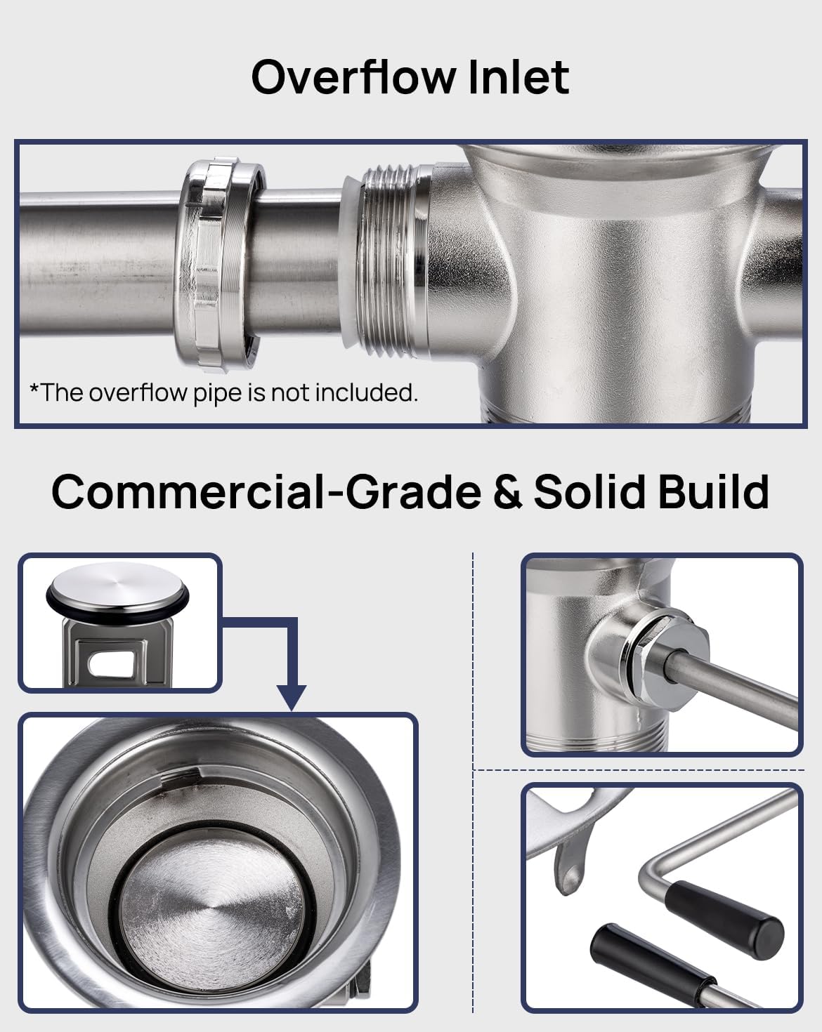 3-1/2" Commercial Sink Drain with Twist Lever Handle, Waste Drain Valve with Overflow Inlet for Restaurant 2/3 Compartment Sink, Easy Controll, Block-Free and Leakproof