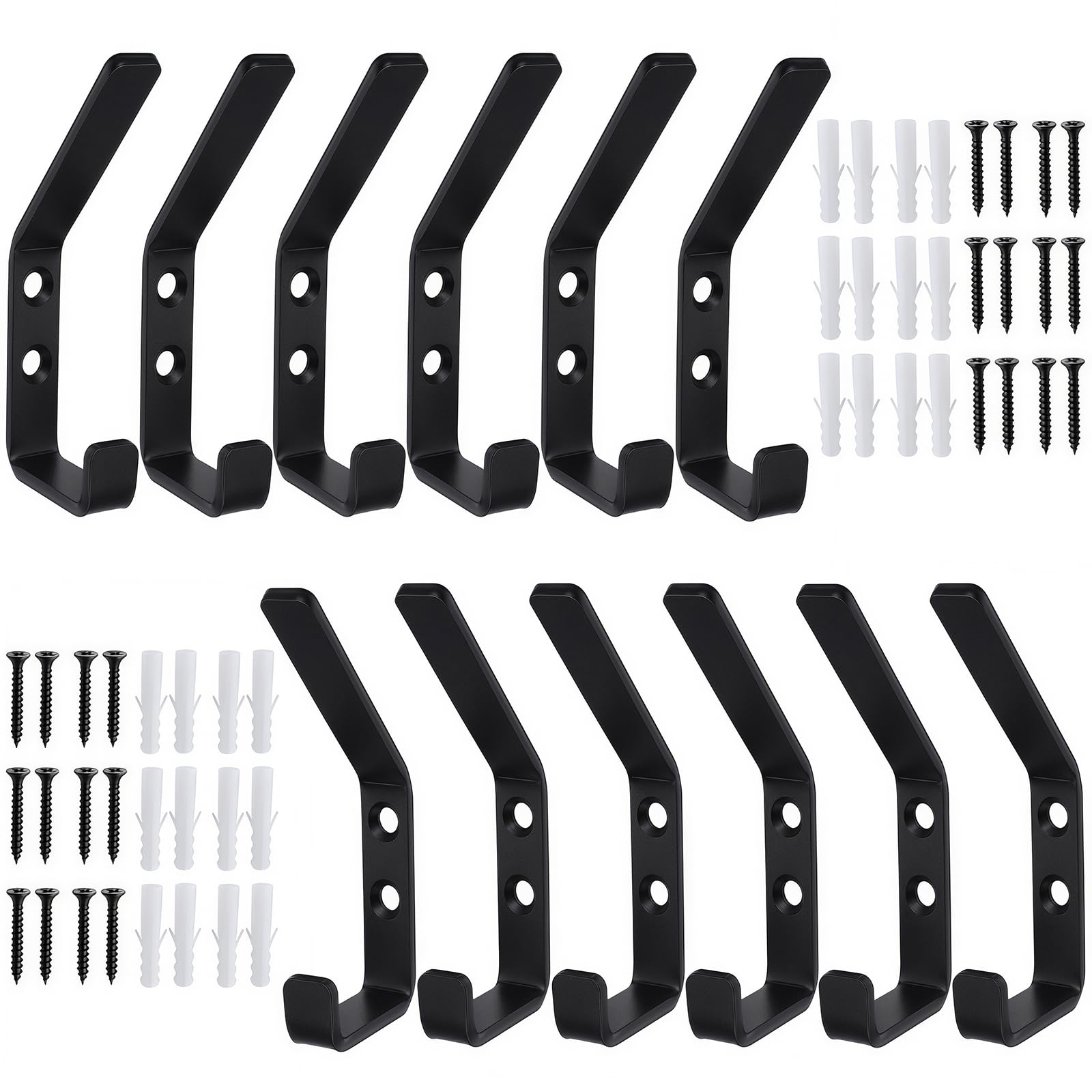 Kisizity 12 Pack Black Coat Hooks, Heavy Duty Metal Wall Hooks with Screws โ image 1