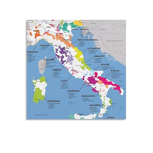 Miniatura 1 de Póster de mapa de vino de Italia mapa de regiones vinícolas italianas carteles artísticos y pósteres de decoración del hogar pósteres de lienzo