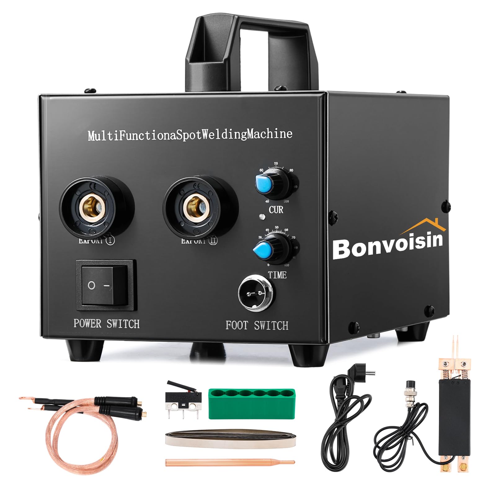 Bonvoisin Poste à Souder par Points, 400-1000A Sortie, 70cm Stylo de Soudage Intégré, pour 0,1-0,2mm Bande de Nickel, pour Batteries au Lithium 18650 Téléphone Portable (EU)
