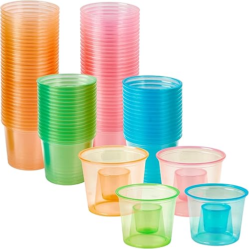 100 vasos de bombardero desechables de plástico de color - Vasos de disparo resistentes altamente duraderos y reutilizables perfectos para disparos