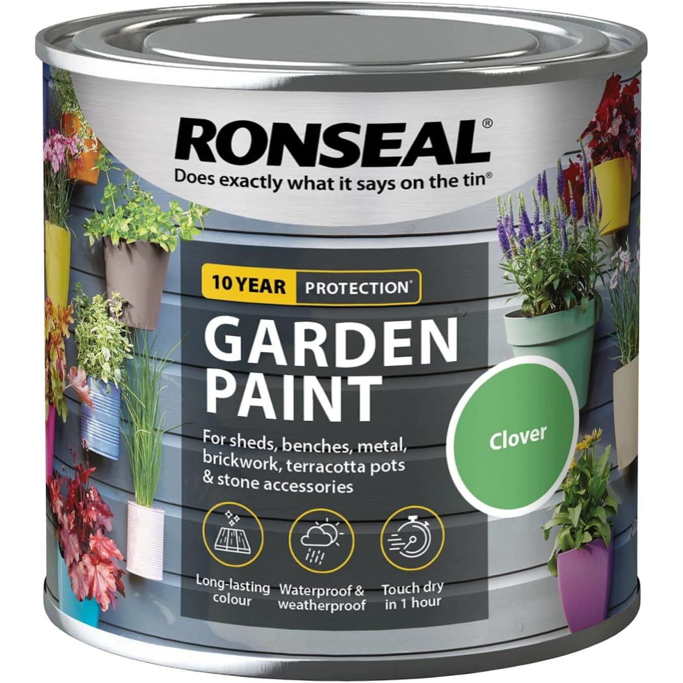 AMK® Ronseal Garden Paint 250ml Clover Green Outdoor Multi Surface for Wood Metal Brick Terracotta Stone Weather Resistant Rainproof 1 Hour Furniture Fence Planter Shed Decor Colour Protection