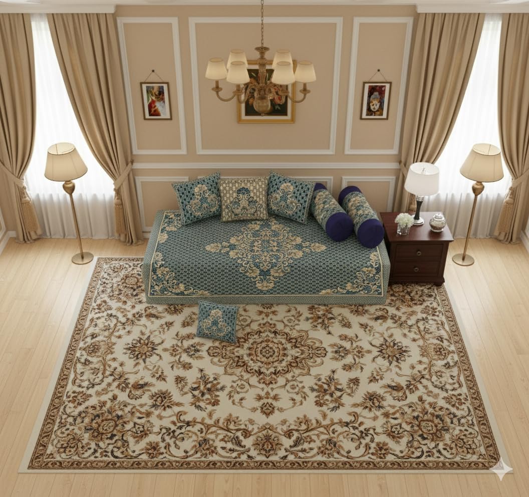 FRESH FROM LOOM 500 TC Velvet Chenille Fabric Reversible 8 Pc Diwan Set (Aqua Blue); Size Single Bed-image-32