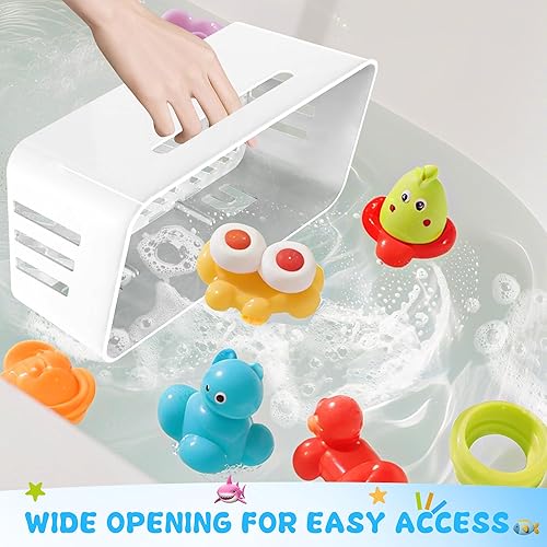 Miniatura 9 de Lysam Almacenamiento de juguetes de baño, 2 paquetes, soporte grande para juguetes de baño con 3 compartimentos, organizador de juguetes de bañera