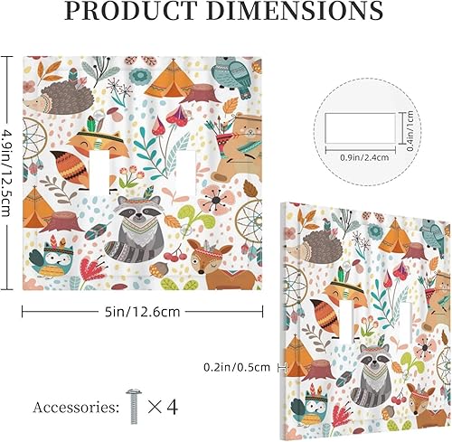 Miniatura 5 de Wpshijia Placa de interruptor de luz de 2 cuadrillas con diseño de animales del bosque, placa decorativa de pared de doble palanca, placa frontal