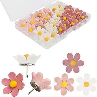 30 Pcs Flowers Push Pins Decorative Thumb Tacks in 3 Colors Cute Office ...