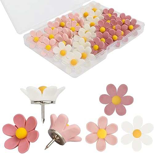 30 Pcs Flowers Push Pins Decorative Thumb Tacks in 3 Colors Cute Office Decor for Women Cork Board Bulletin Board, Photos Wall Maps and Other Offices Schools Supplies Christmas Decoration