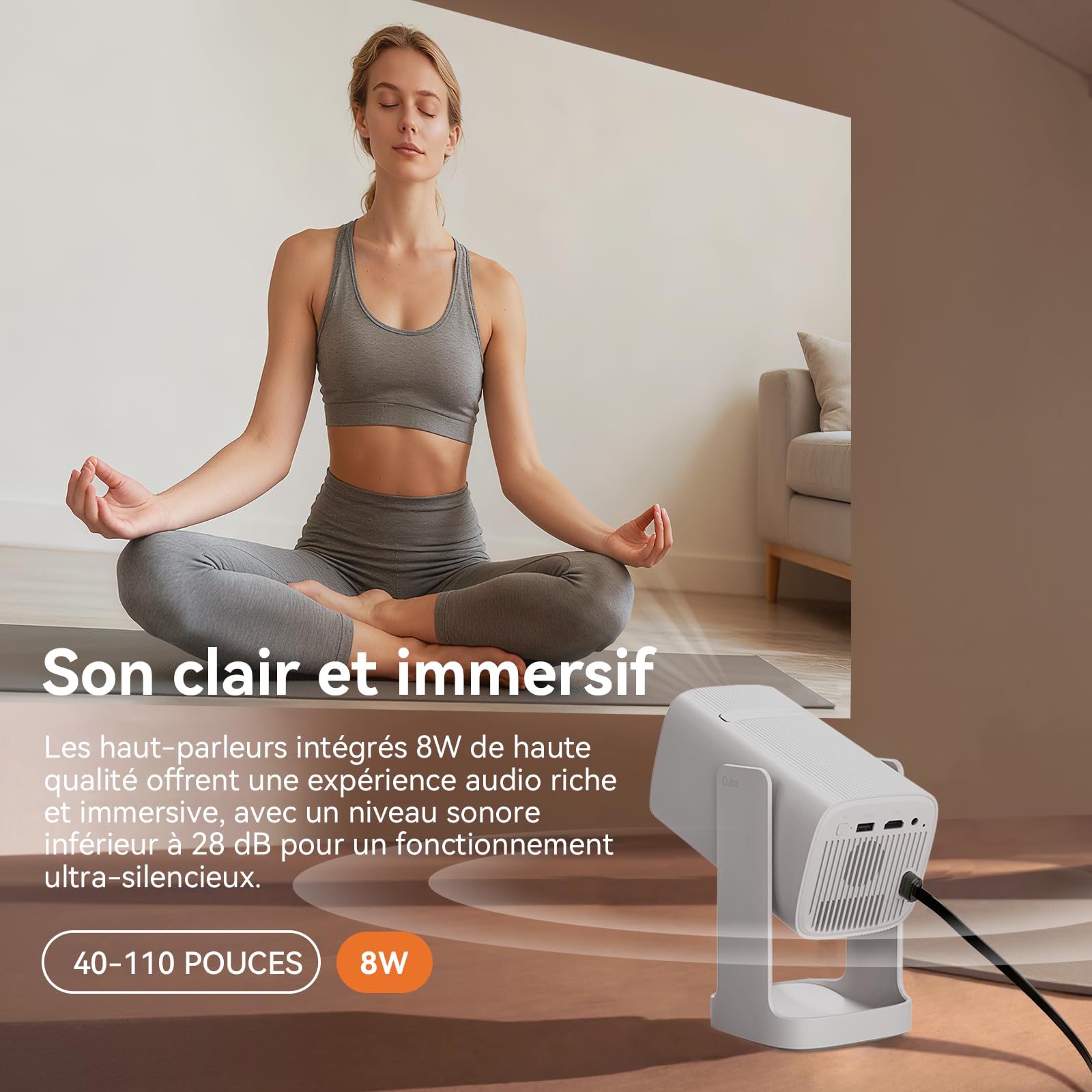 Wanbo Cube 1 Mini Vidéoprojecteur Compatible avec Android TV & Netflix intégré, 200 ISO Lumens, Projecteur Home Cinéma Portable, WiFi Bluetooth, Projecteur Vidéo Rotatif 360°, Ultra léger 0,9 kg