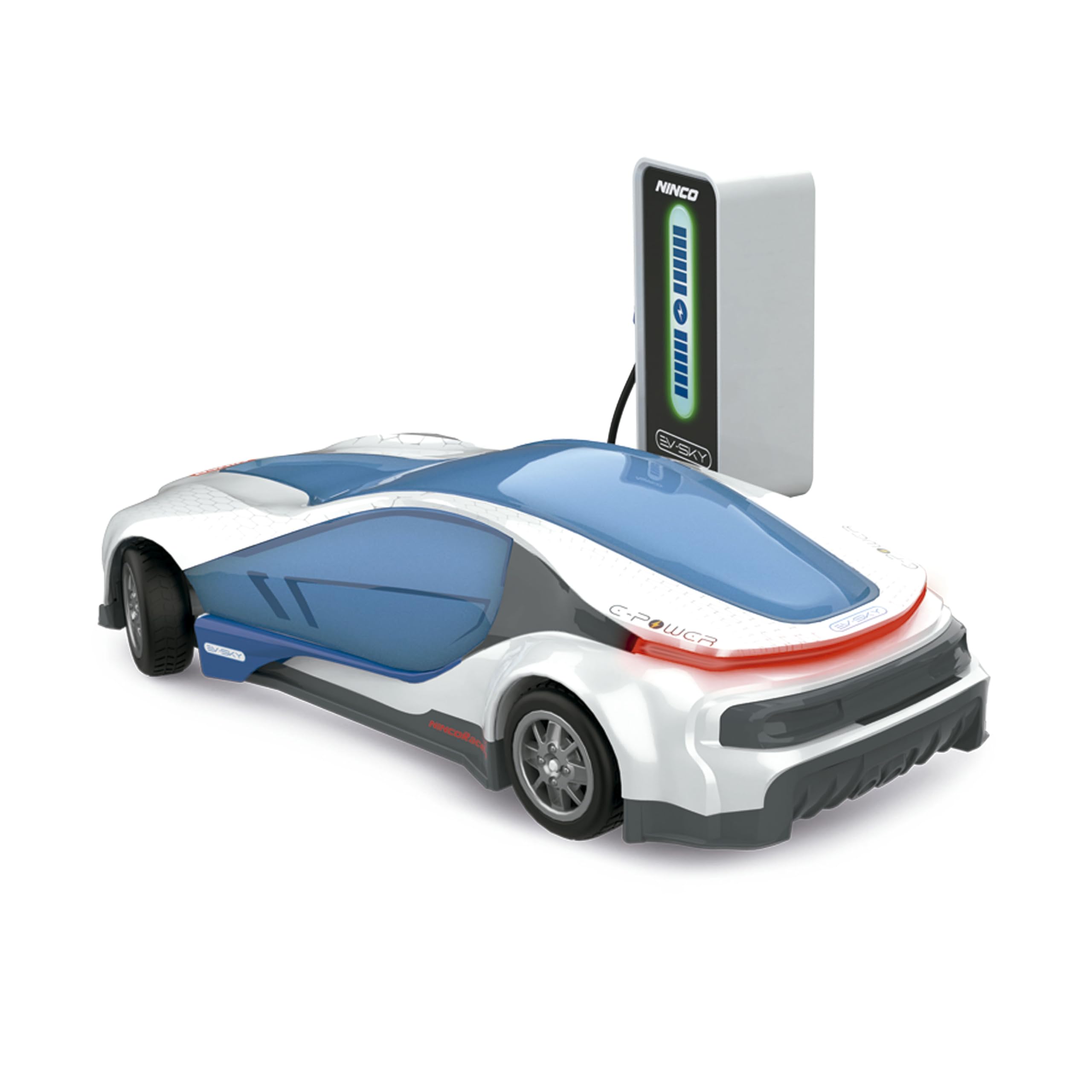 Ninco - Coche teledirigido EV-Sky con batería de Litio y estación de Carga Funcional, Concept Car con Luces Delanteras y traseras, Conector USB C, A Partir de 6 años (NH93196)