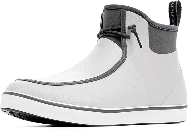 Furuian Deck Boots for Men Waterproof Rain Boots Durable Rubber Boots Comfortable Fishing Loafers Slip On Moc Toe Shoes Non Slip Boat Shoes for Fishing, Gardening, Daily, Working, Sailing