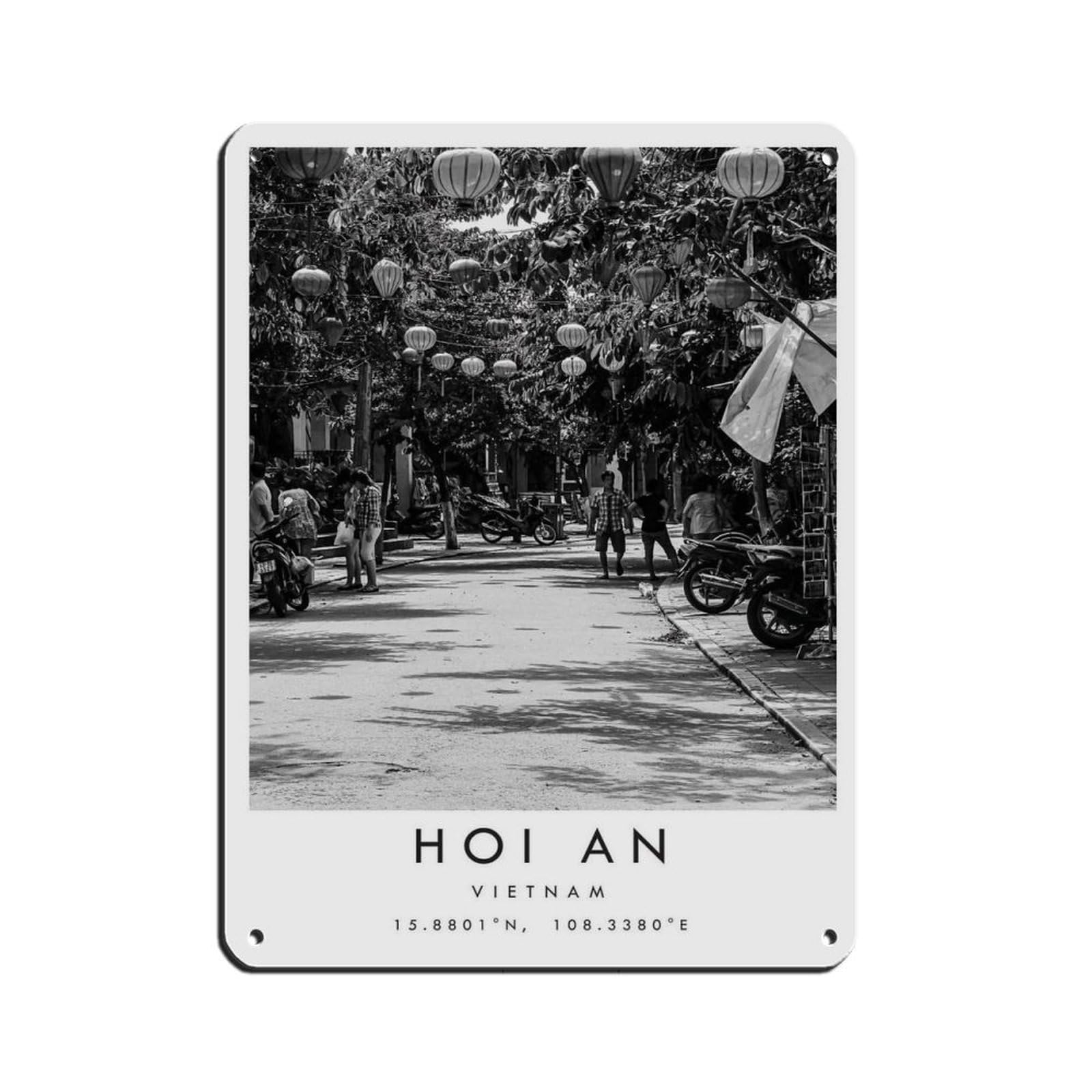 Hoi An Travel, Black And White Travel Retro Poster Metal Tin Sign Chic Art Retro Iron Painting Bar People Cave Cafe Family Garage Poster Wall Decoration 12x16inch(30x40cm)